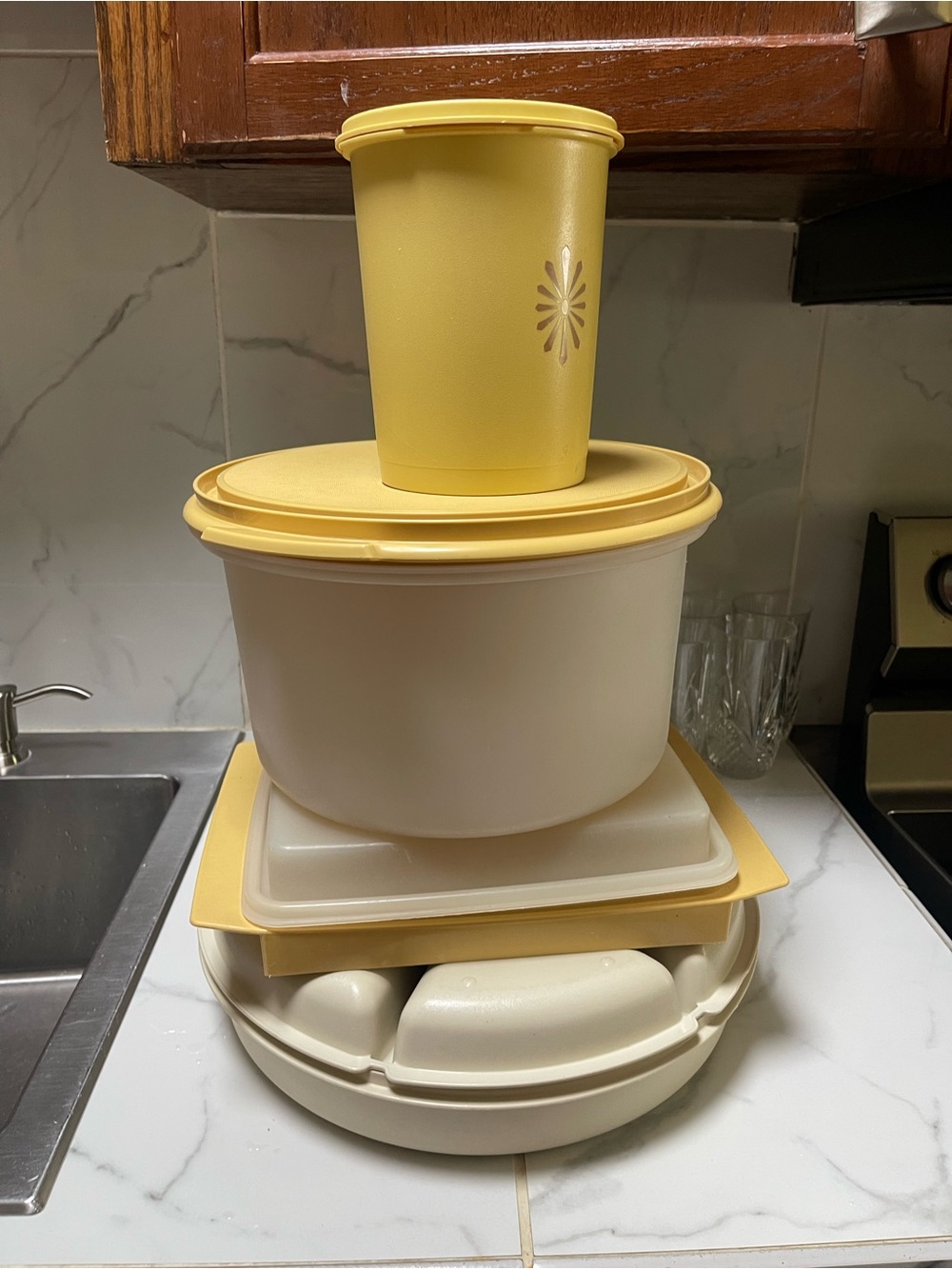 Tupperware Yellow and Cream Nesting Food Storage Set bundle